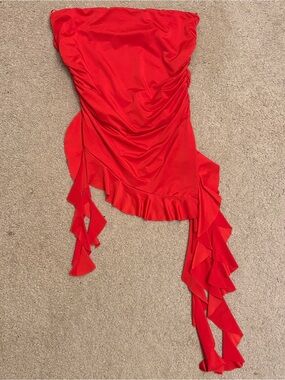 Red Ruffled Strapless Top
